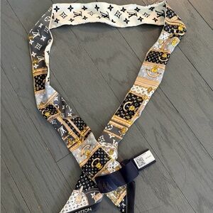 Louis Vuitton Silk Twilly in Black, White & Gold Accents